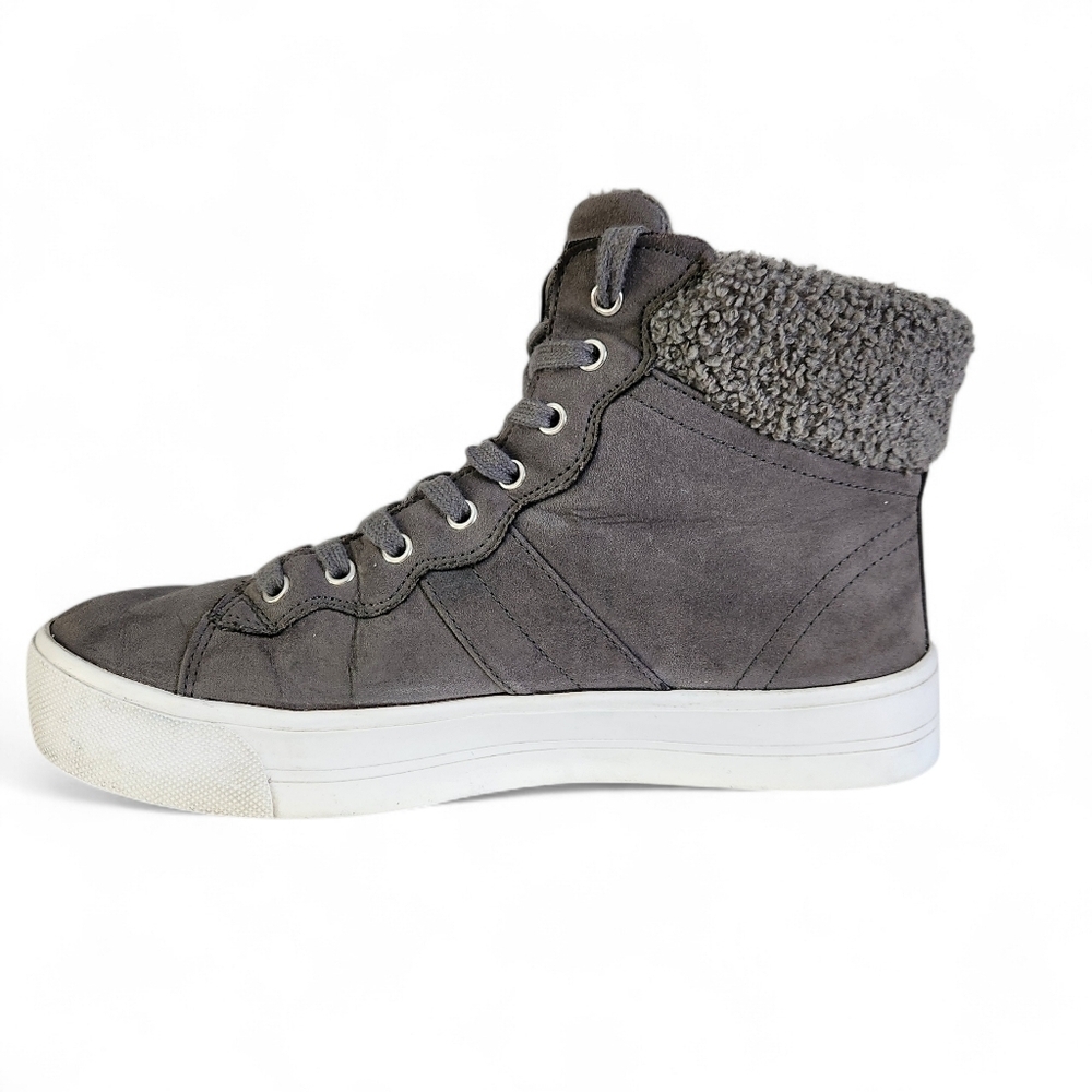 MARC FISHER Grey Suede High Top Sneakers Shearling Lined Dapyr 9m - Picture 4 of 12